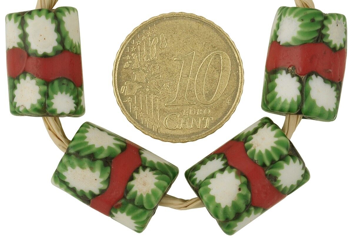 Antique Red Banded Venetian Millefiori Trade Beads - African Mosaic - product focus