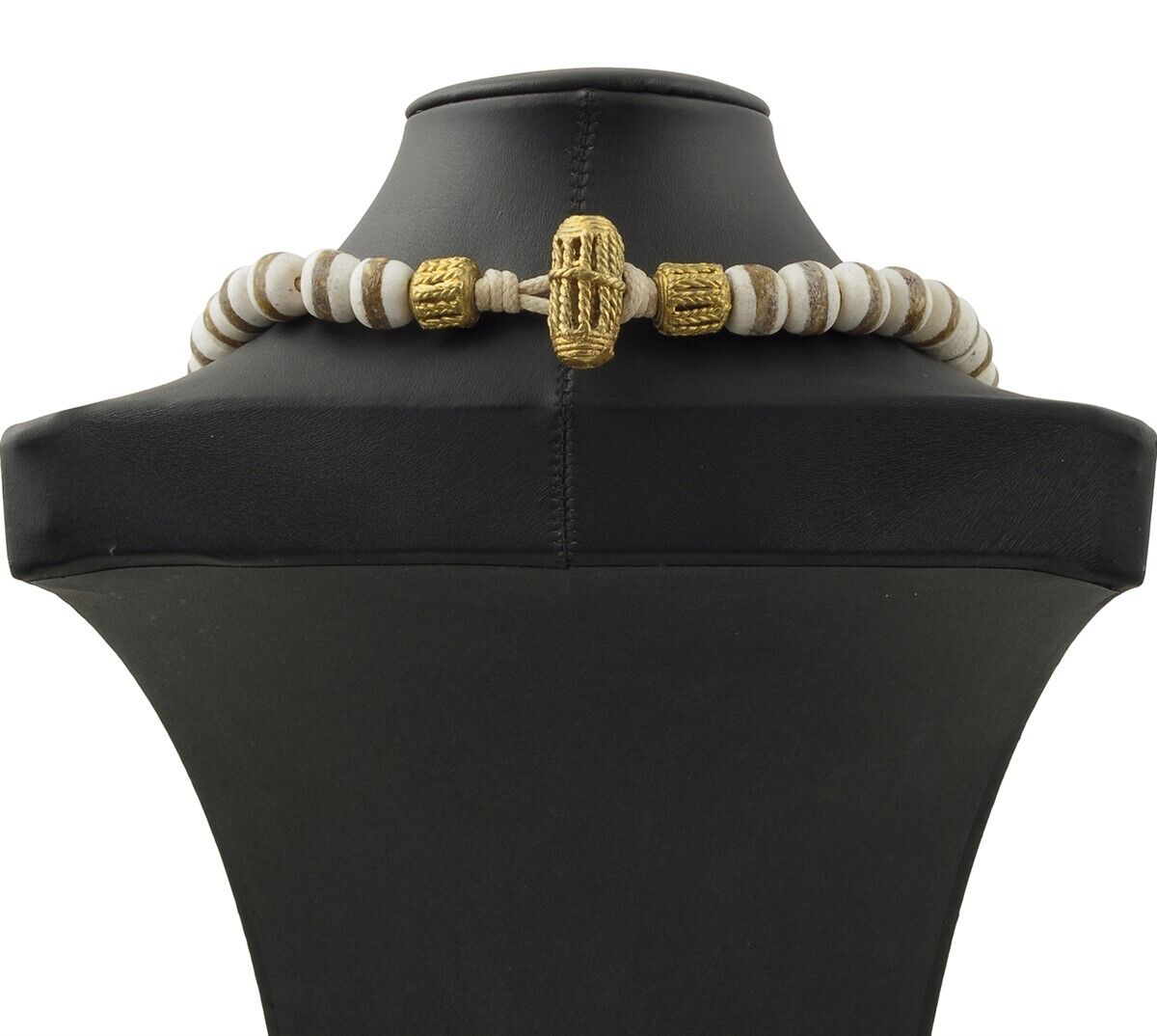 Handmade Necklace Recycled Glass Beads Brass Ethnic Jewelry Africa - product focus
