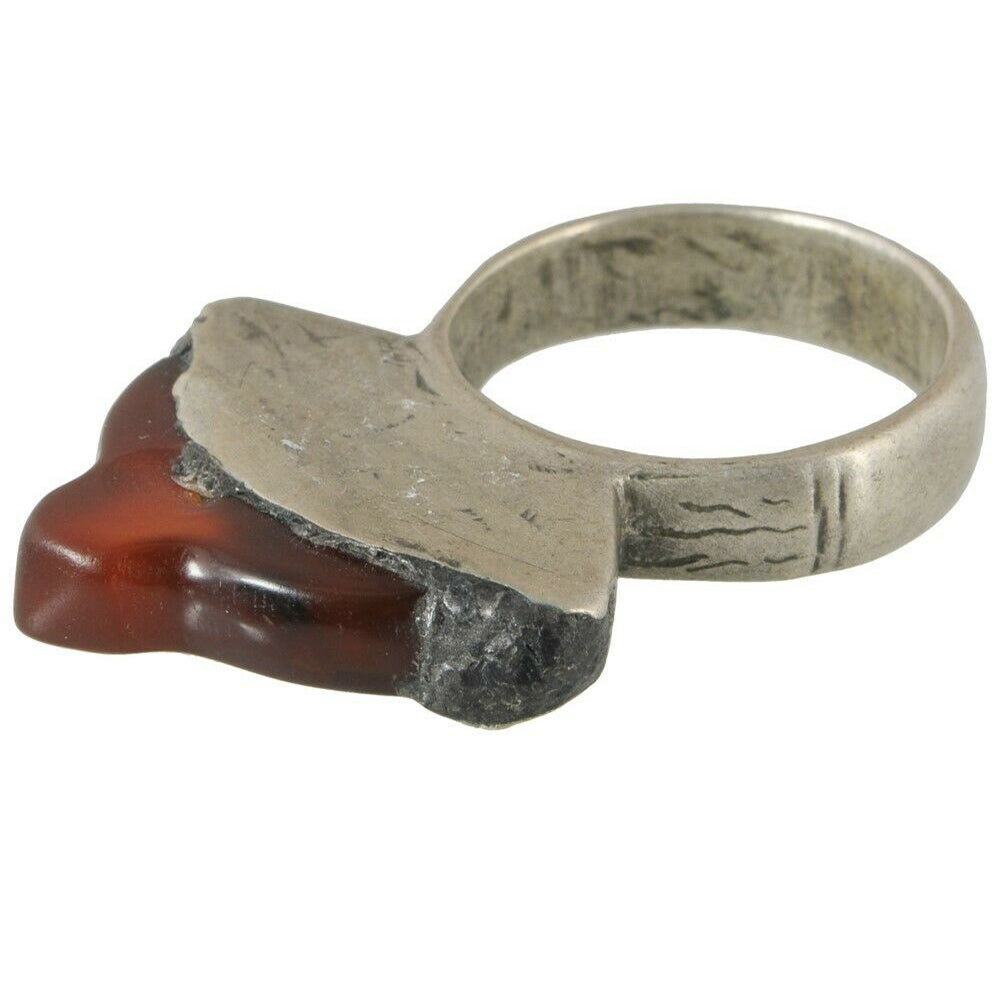 Vintage Tuareg Silver Ring with Carnelian – Sahara Nomad Ethnic Jewelry