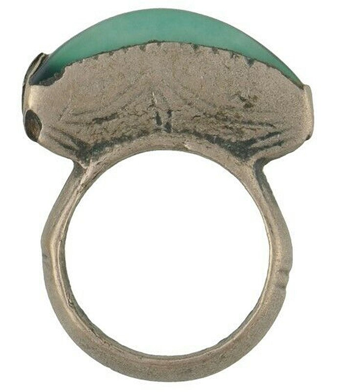Vintage Tuareg Silver Ring with Green Glass Insert