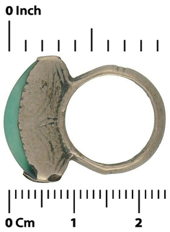 Vintage Tuareg Silver Ring with Green Glass Insert