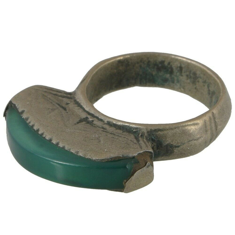 Vintage Tuareg Silver Ring with Green Glass Insert