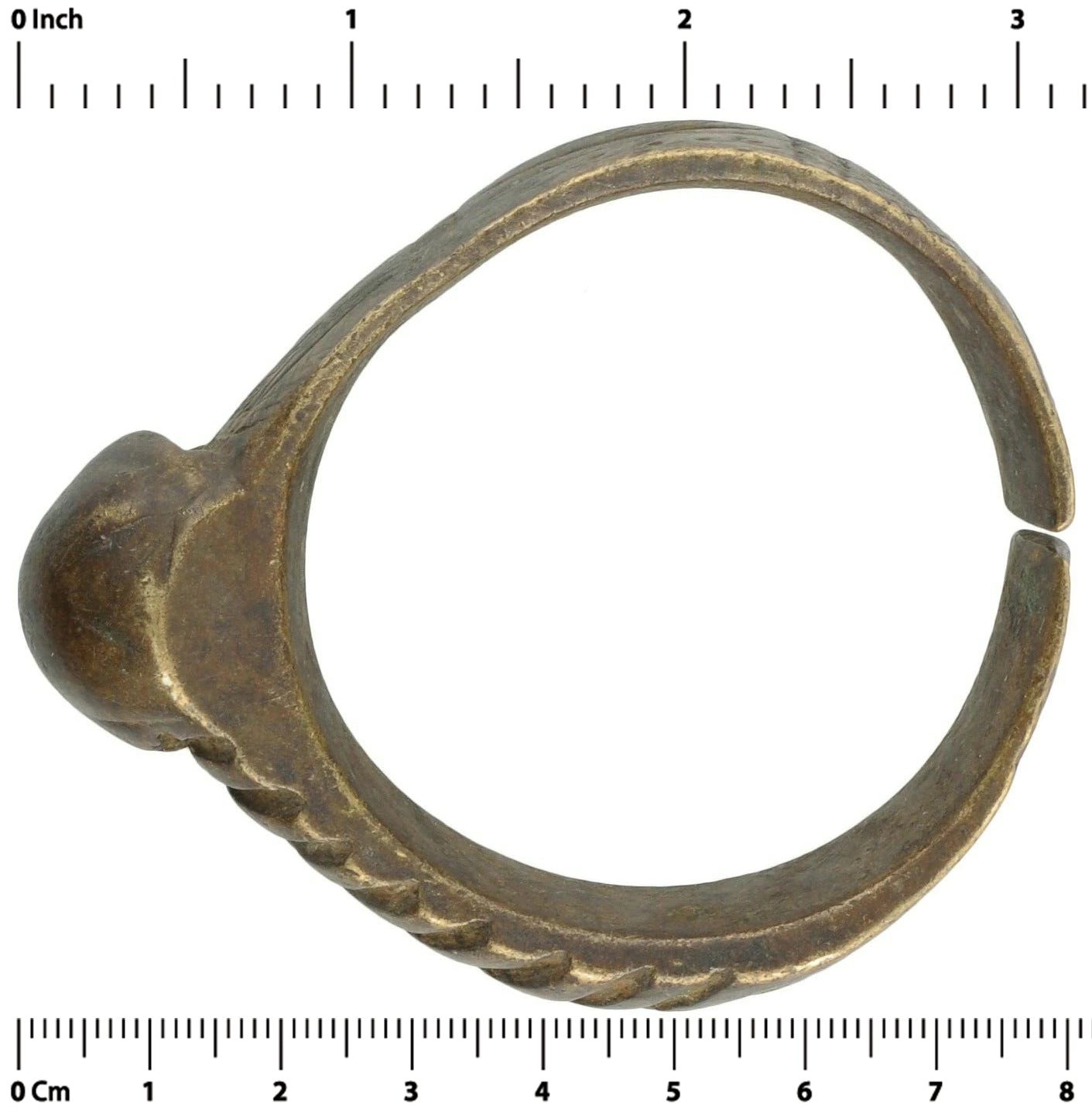 African Art Old Brass Bracelet Currency Ghana / Fulani West Africa Burkina Faso - angled shot