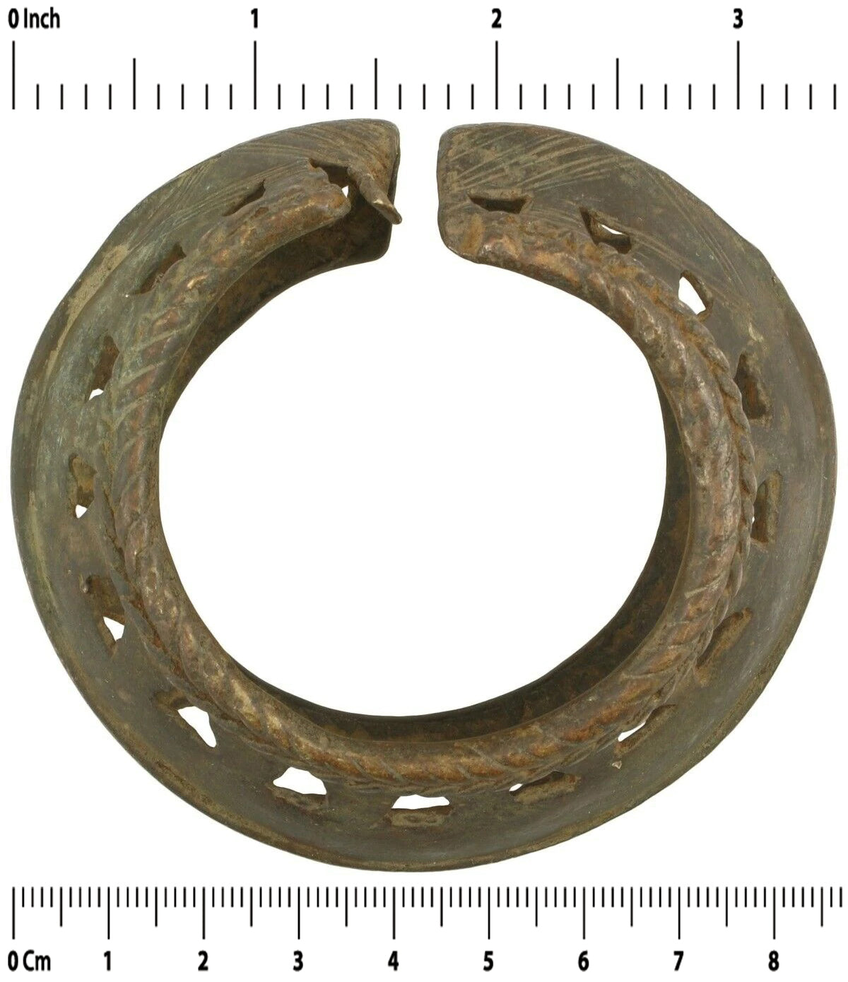 African Old Brass Bronze Bracelet Currency Akan Fulani Ghana / Burkina Faso - surface close-up
