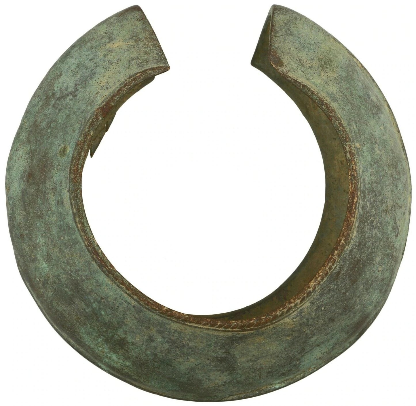 Antique African Brass Bronze Cuff Bracelet Currency Akan Fulani Ghana Ethnic Art - partial view
