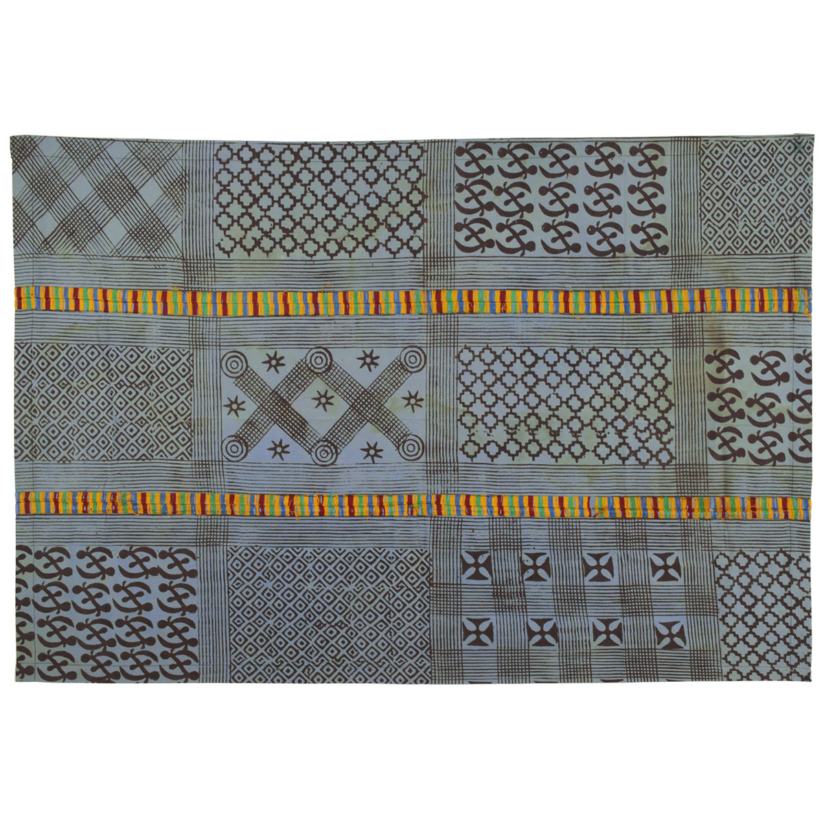 Vintage Hand Stamped Adinkra Cloth 55″×37½″ – Authentic 1970s Ghana