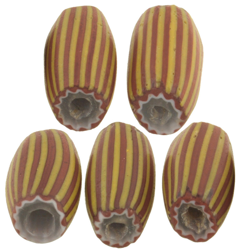 Striped Brick Chevron Beads | Rare 4 Layer Antique Venetian Set - close-up