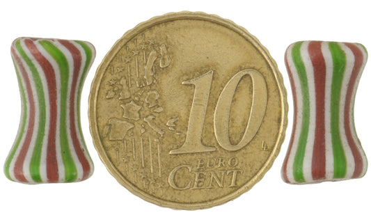 Striped Dog Bone Chevron Beads | Rare 4 Layer Venetian Pair - alternate view