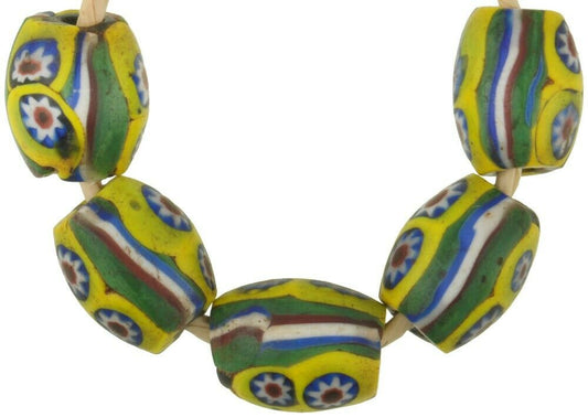 Antique Oval African Trade Millefiori Mosaic Beads - Rare Glass Gems - alternate view