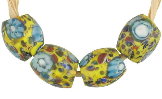 Antique Oval Venetian Millefiori Mosaic Glass Trade Beads - alternate view