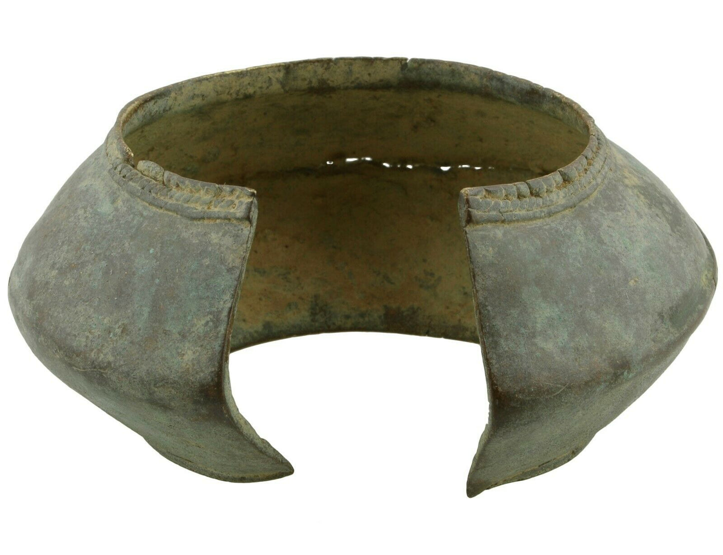 Antique African Brass Bronze Cuff Bracelet Currency Akan Fulani Ghana Ethnic Art - cropped detail