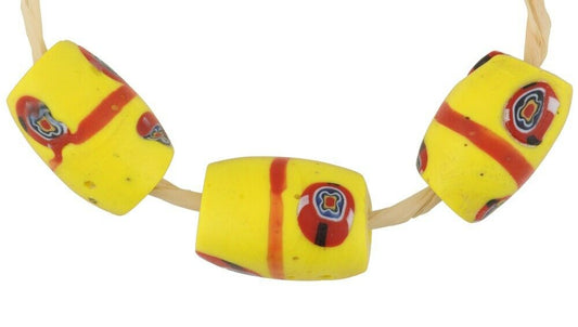 Antique Red Banded Oval Millefiori Glass Trade Beads - Rare Find - alternate view