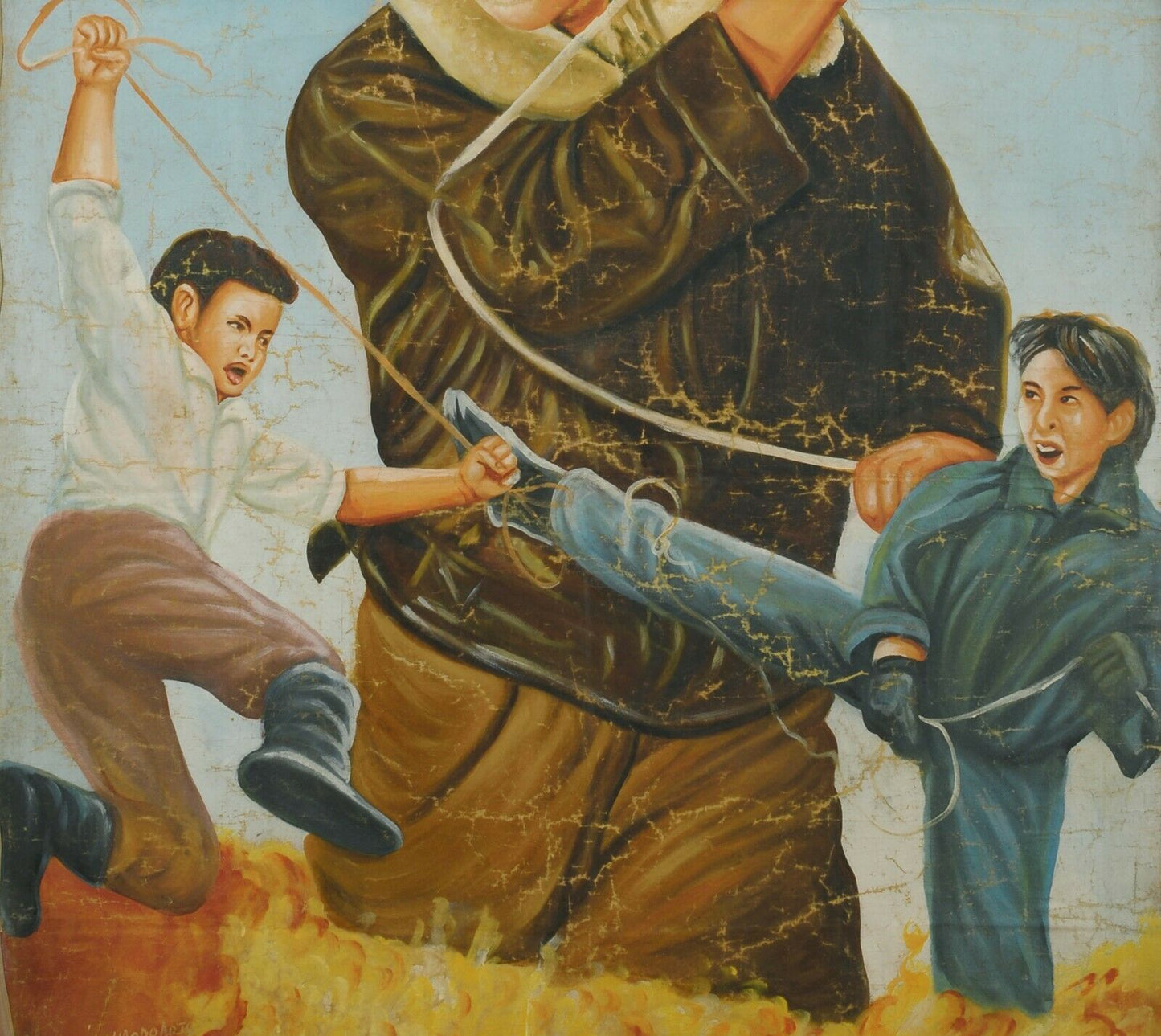 Magnificent Warriors: Authentic Hand-Painted Ghanaian Movie Poster - close-up