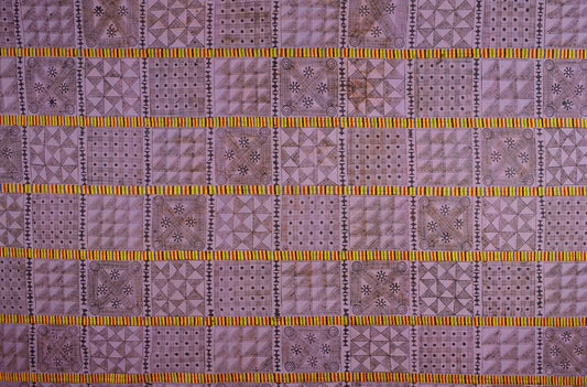 Hand Stamped Adinkra Cloth “Man” Size Vintage 1960s 132½″×90″