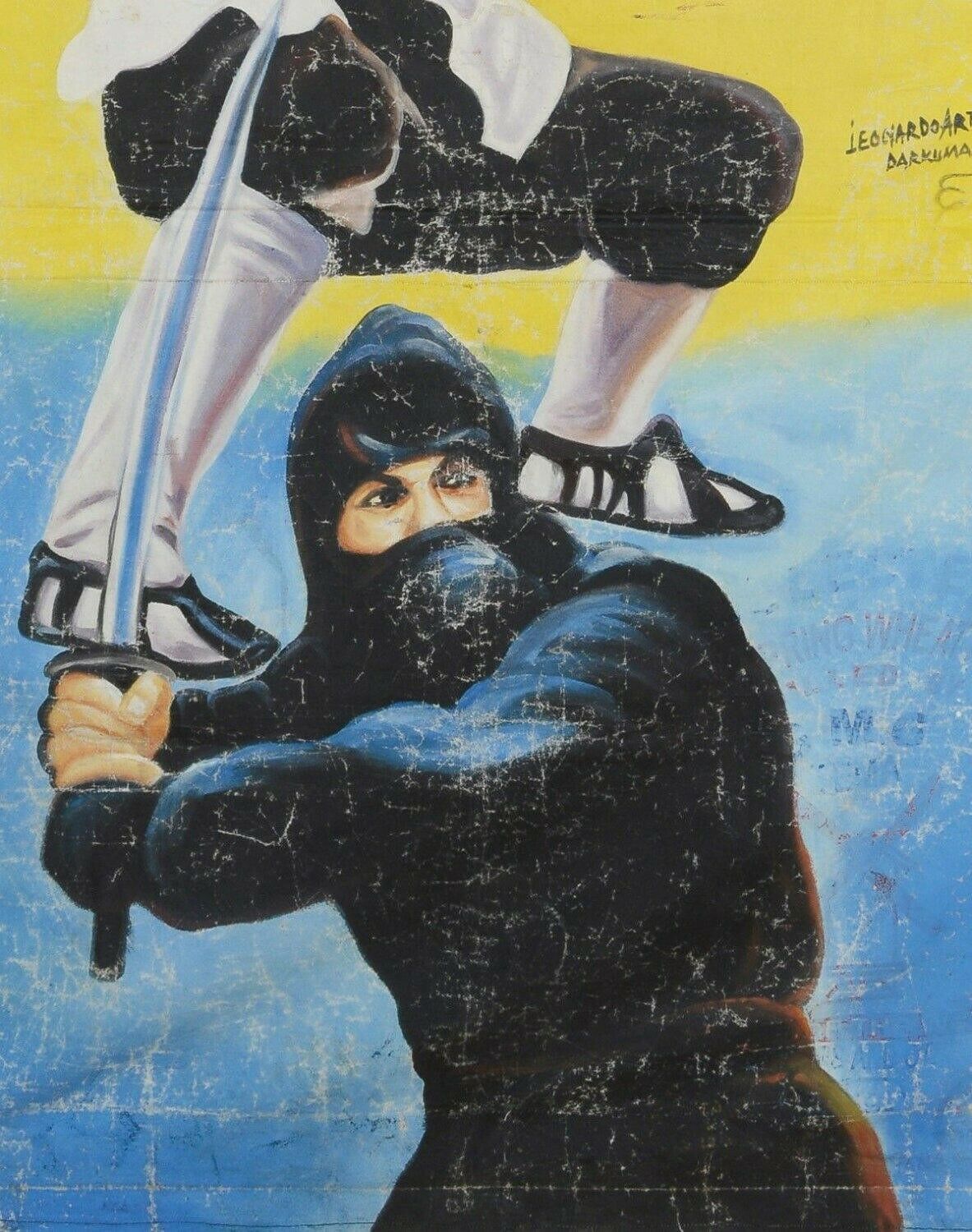 Shaolin Vs Ninja: Authentic Ghanaian Hand Painted Movie Poster - close-up