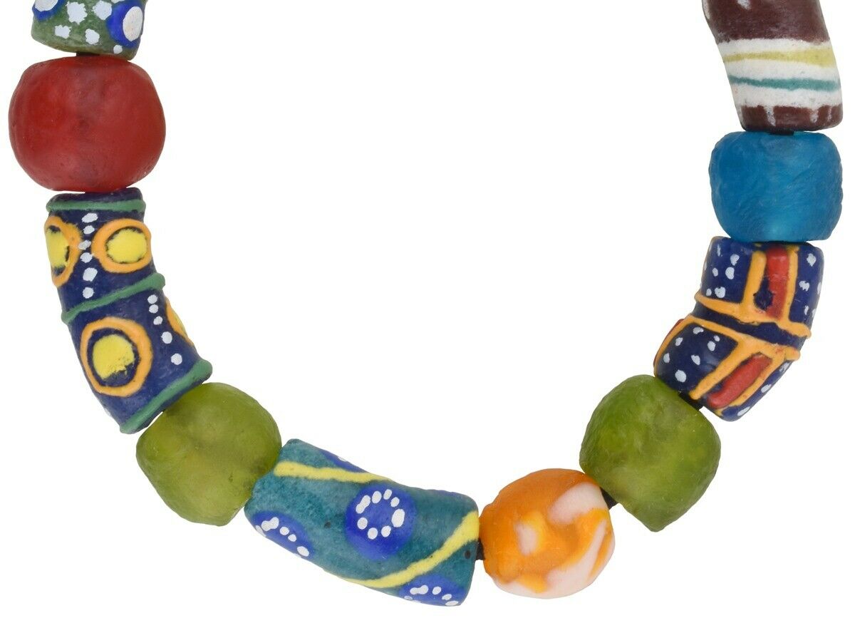 Handmade Beaded Bracelet - African Glass Trade Beads, Krobo Jewelry - close-up