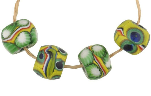 Antique Banded Venetian Millefiori Mosaic Glass Trade Beads - 12-13Mm - alternate view