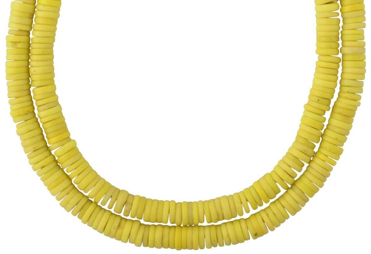 Old Bohemian Czech Yellow Disk Glass Trade Beads - African Spacers - alternate view