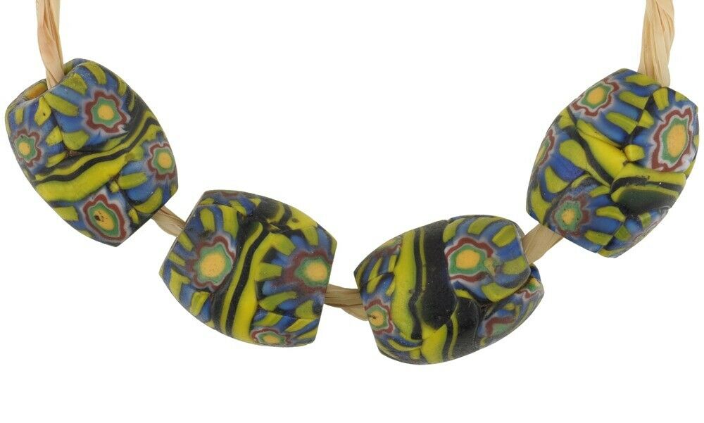 Antique Banded Oval Millefiori Mosaic Glass Trade Beads - alternate view