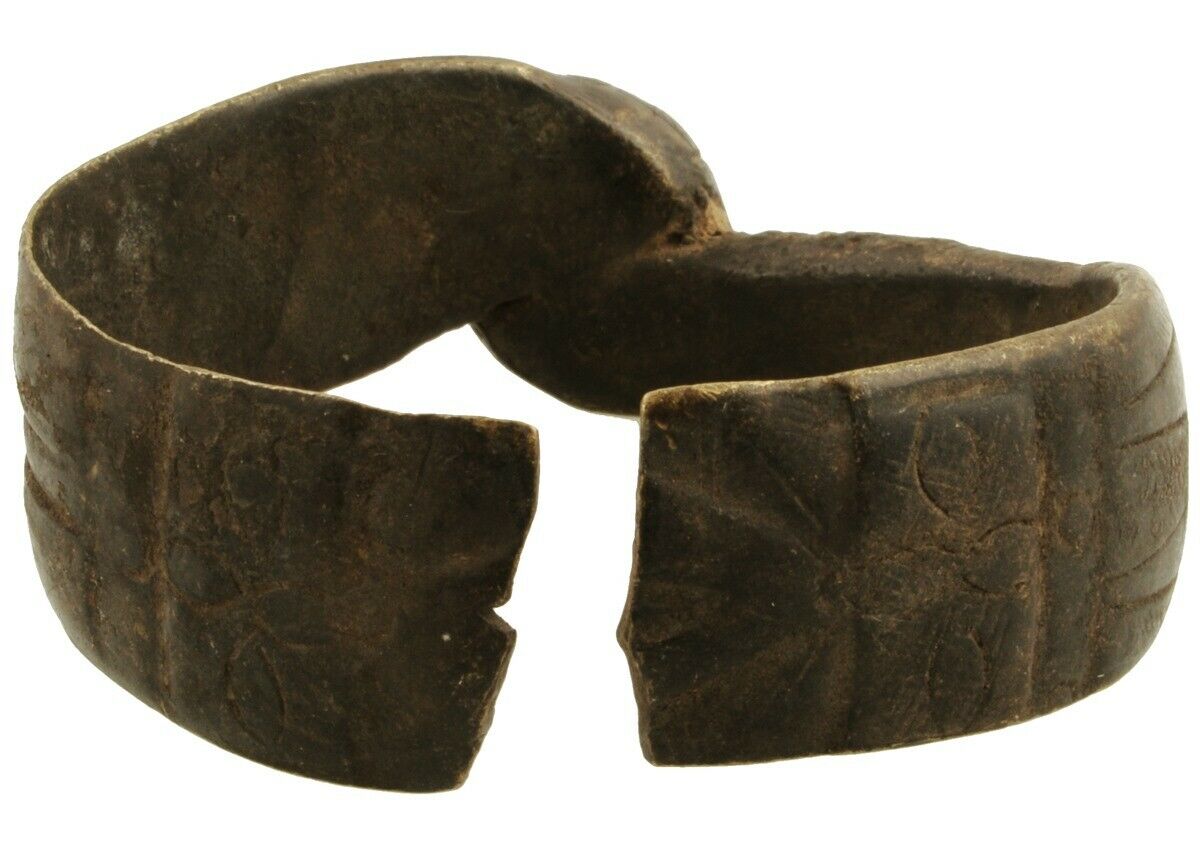 Antique Brass Bracelet African Currency Child Size Fulani Ghana Burkina Faso - close-up