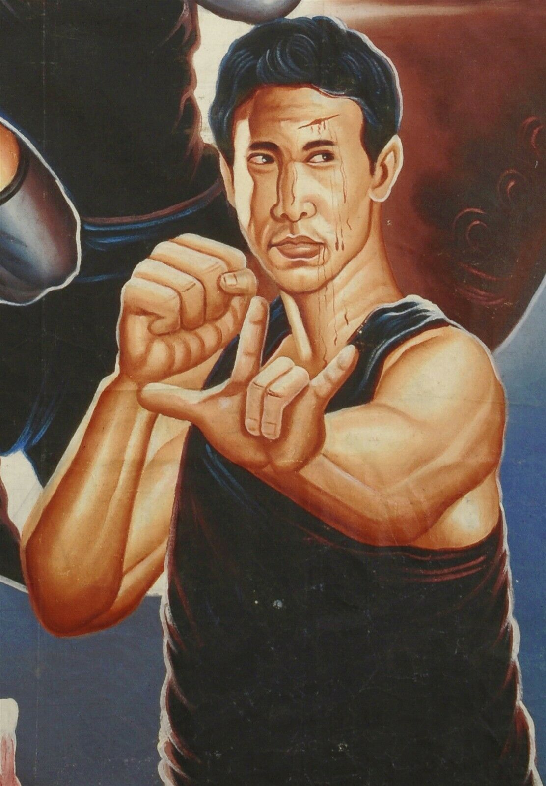 Twins Mission: Unique Hand-Painted Martial Arts Movie Poster From Ghana - close-up