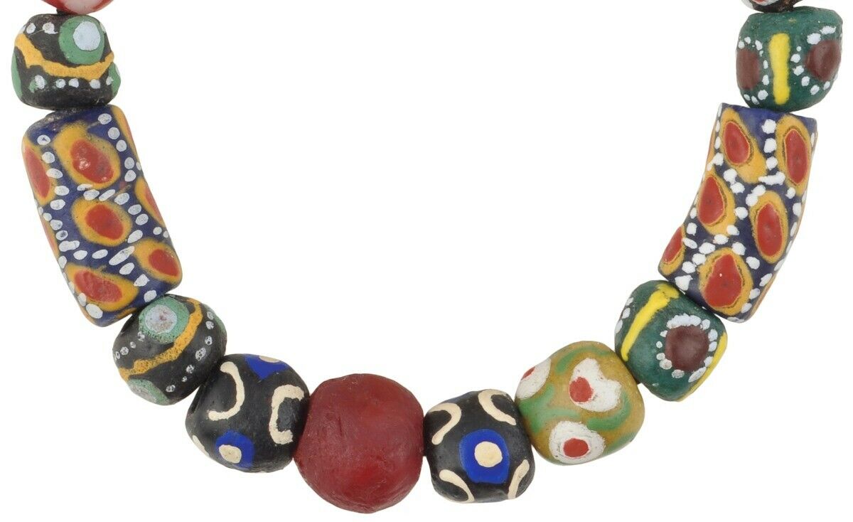 Handmade African Beaded Bracelet - Glass Trade Beads From Ghana - close-up