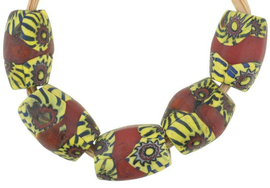 Rare Antique Red Banded Oval Millefiori Venetian Trade Beads - alternate view