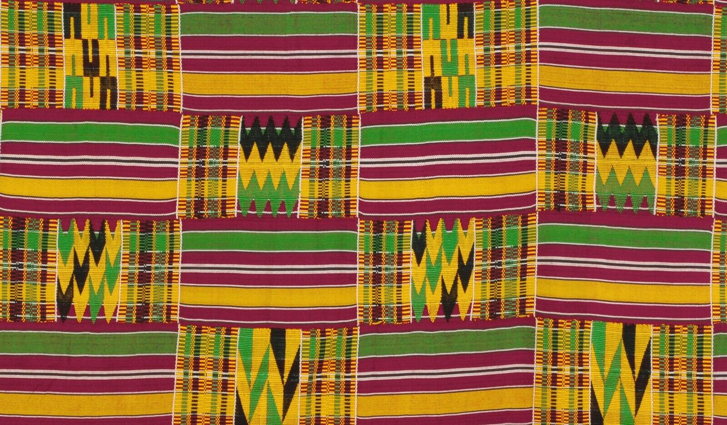 Handwoven Ashanti Kente Woman Size 80¾″ × 40½″ – Vintage 1970s Ghana Cloth