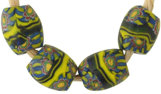 Rare Antique Banded Oval Millefiori Venetian Mosaic Glass Trade Beads - zoomed-in detail