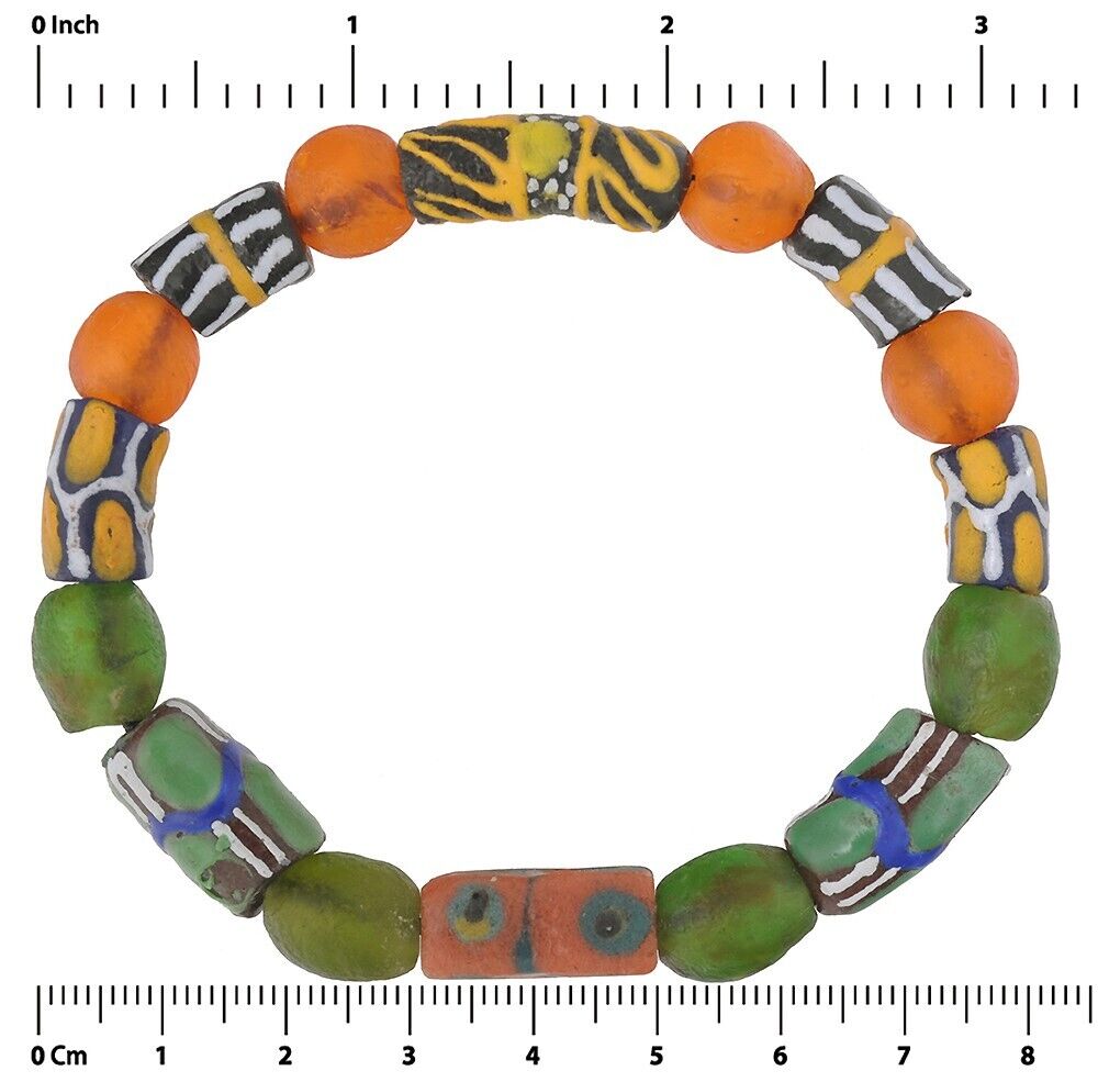 Handmade Glass Beads African Trade Stretched Bracelet Krobo - zoomed-in detail