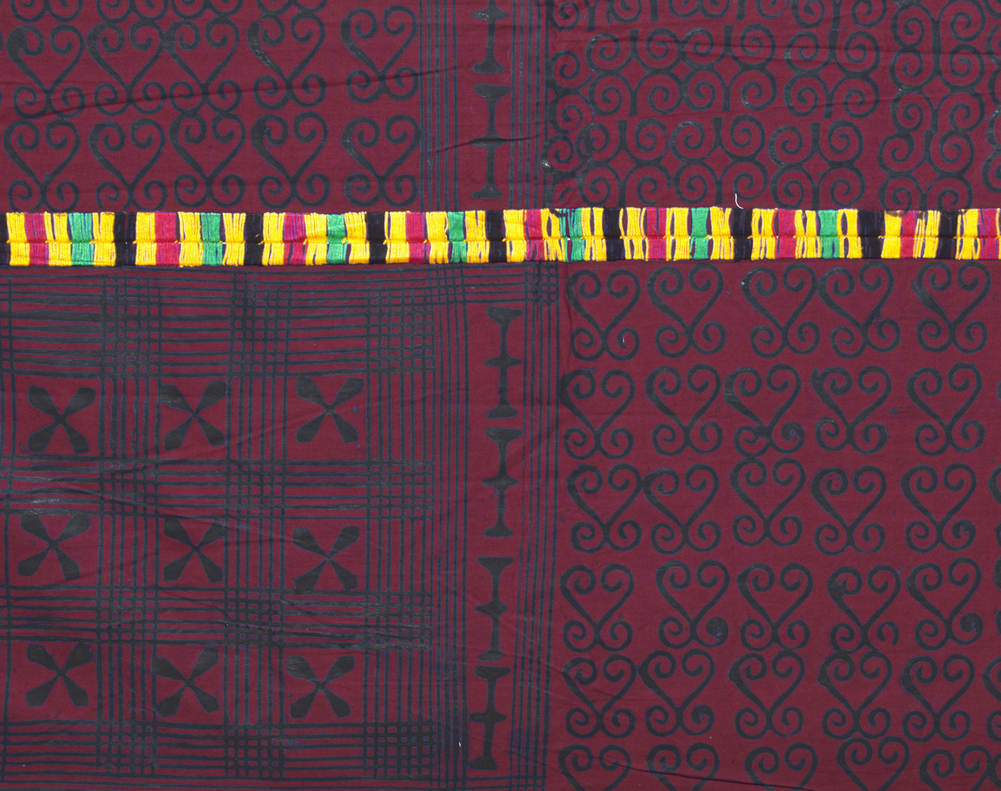 Adinkra Sankofa Symbol African Cloth Ghana Hand Stamped 2 - close-up