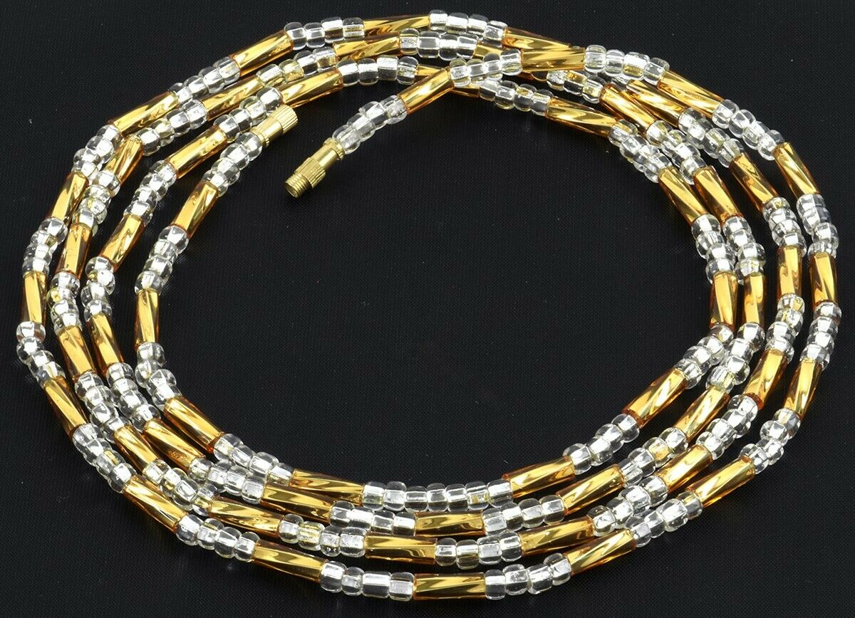 Screw Clasp Gold & Clear Color African Waist Beads – Handmade Beaded Body Jewelry