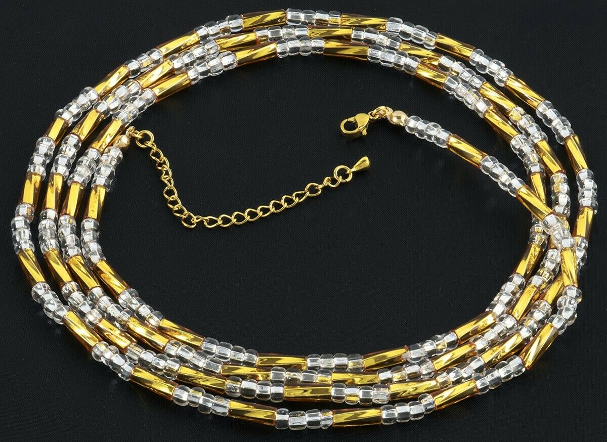 Extension Chain Gold & Clear Color African Waist Beads – Handmade Beaded Body Jewelry