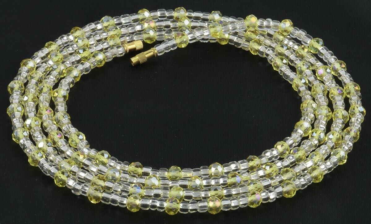 Screw Clasp Yellow & Clear Handmade African Waist Beads - Body Jewelry