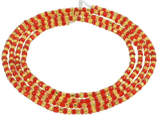 Tie On Red & Gold African Waist Beads – Handmade Beaded Waist Jewelry
