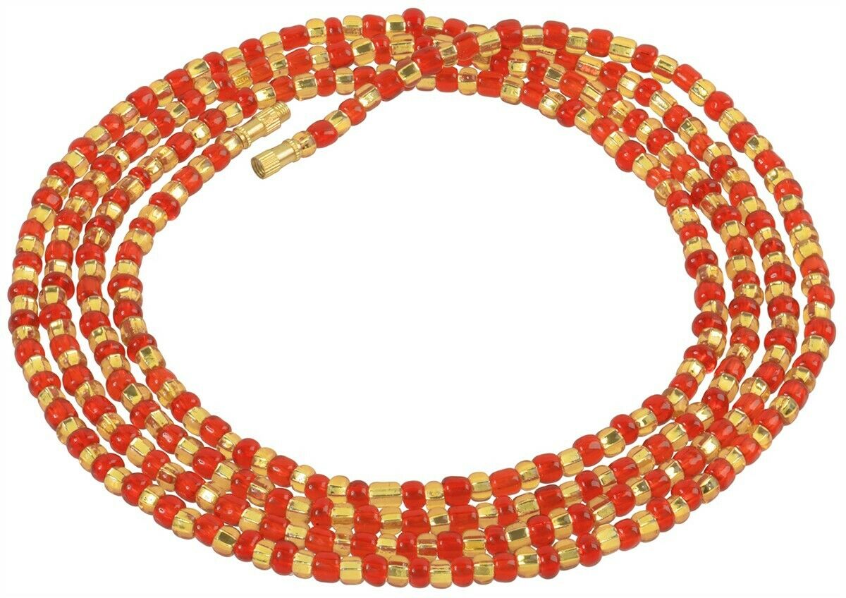 Screw Clasp Red & Gold African Waist Beads – Handmade Beaded Waist Jewelry
