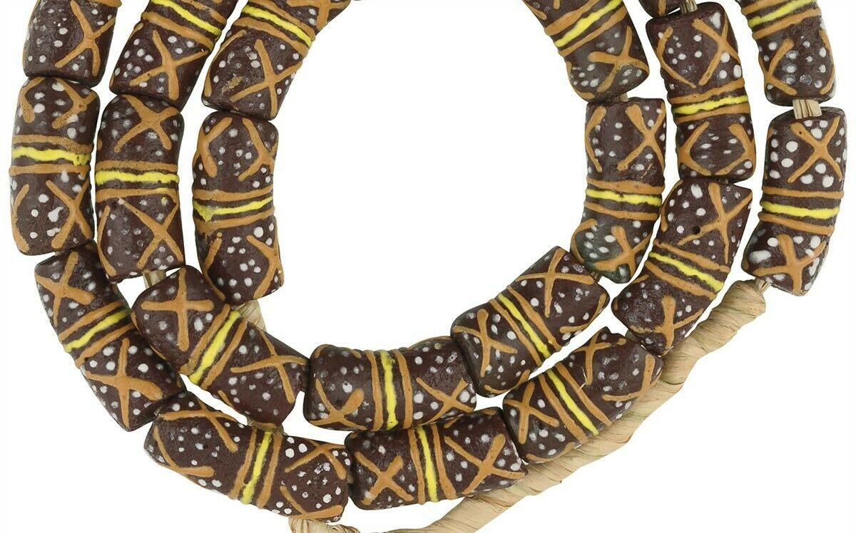 Beautiful African Trade Beads: 10Mm Fancy Krobo Glass Beads - close-up