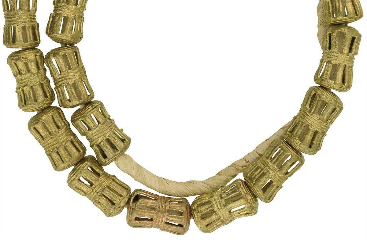 Handmade Ashanti African Brass Beads Strand, 19" - close-up