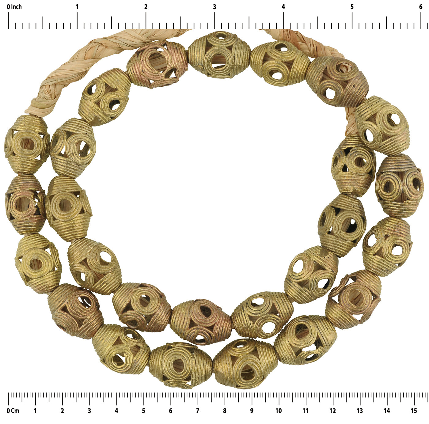 African Brass Beads Strand Handmade In Ghana - 23.5 Inches - zoomed-in detail