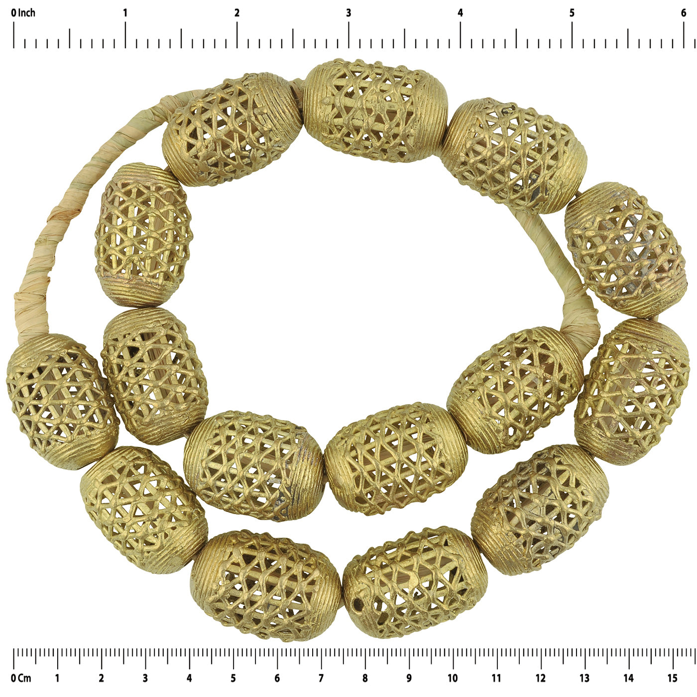 Large Handcrafted African Brass Beads - Ghana Ashanti Artistry - zoomed-in detail