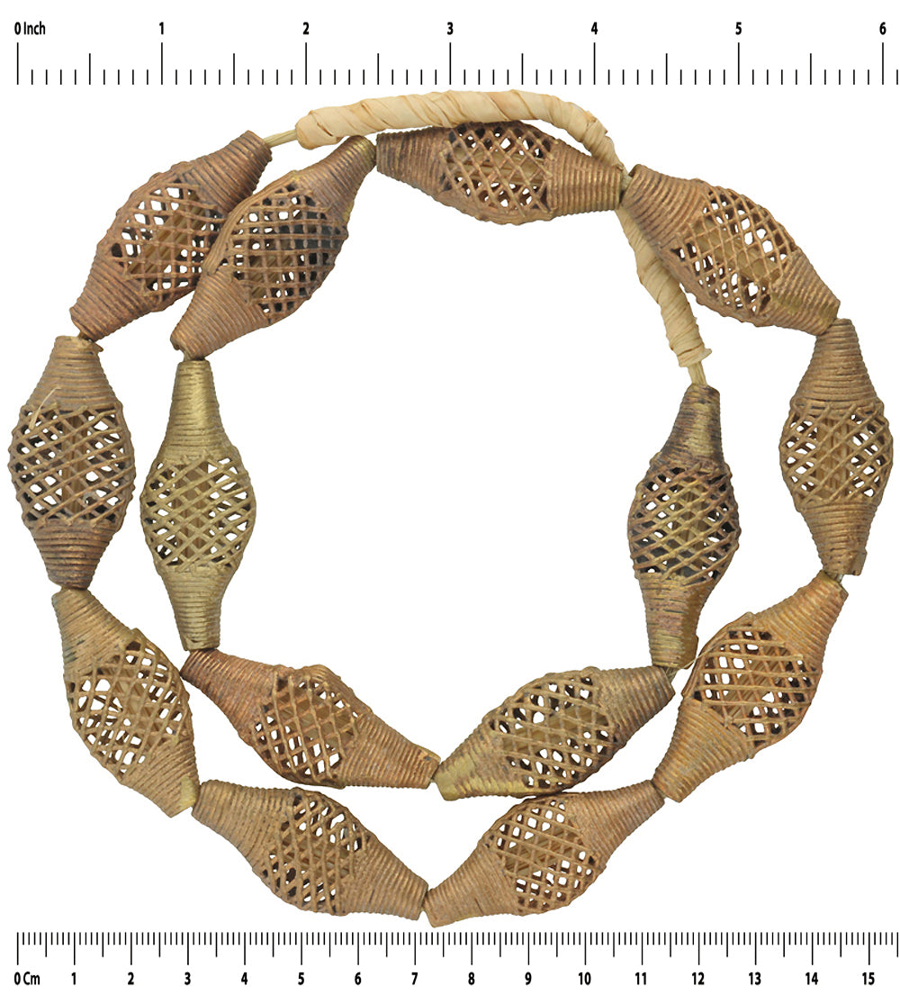 Handmade Tabular African Brass Beads Strand Metal Art! - close-up