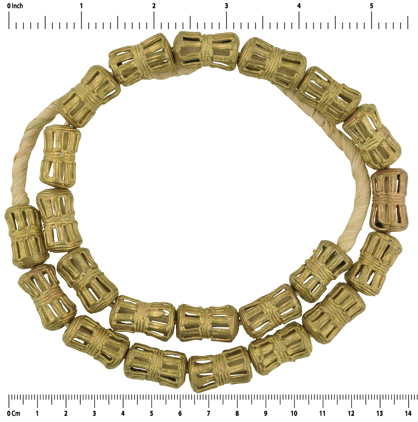 Handmade Ashanti African Brass Beads Strand, 19" - zoomed-in detail