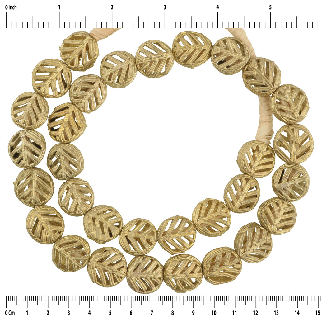 New "Feather" Tabular Brass Beads - Handmade By Ashanti Artisans - close-up