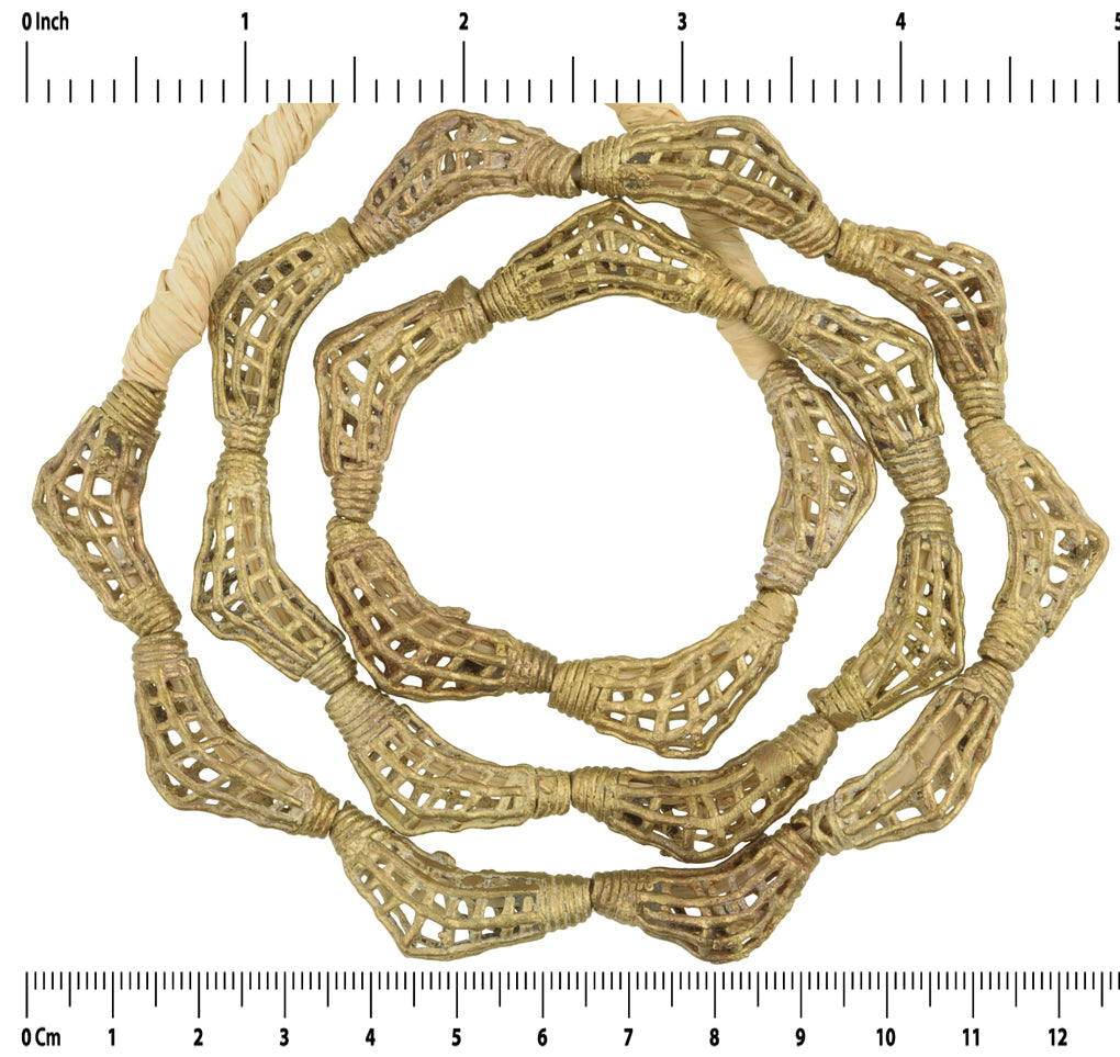 Authentic Ghanaian Brass Beads Strand - Handcrafted Wax Technique - close-up
