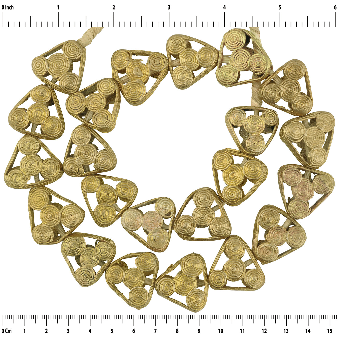 Handmade Ghanaian Brass Beads - Lost Wax Tabular Beads From Africa - zoomed-in detail