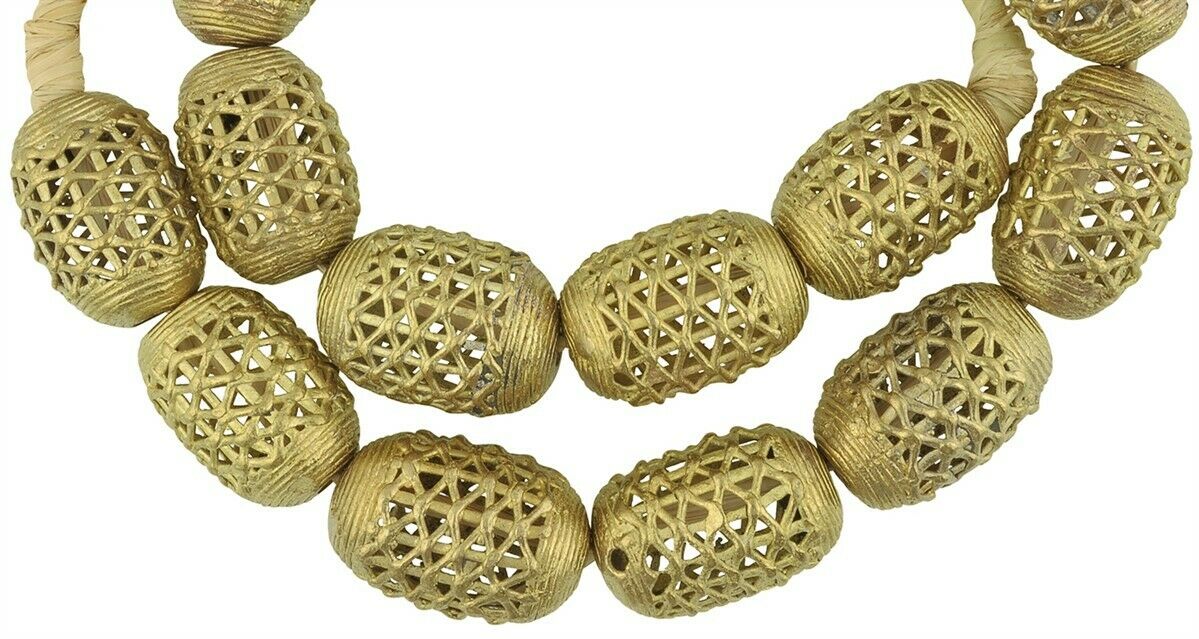 Large Handcrafted African Brass Beads - Ghana Ashanti Artistry - alternate view