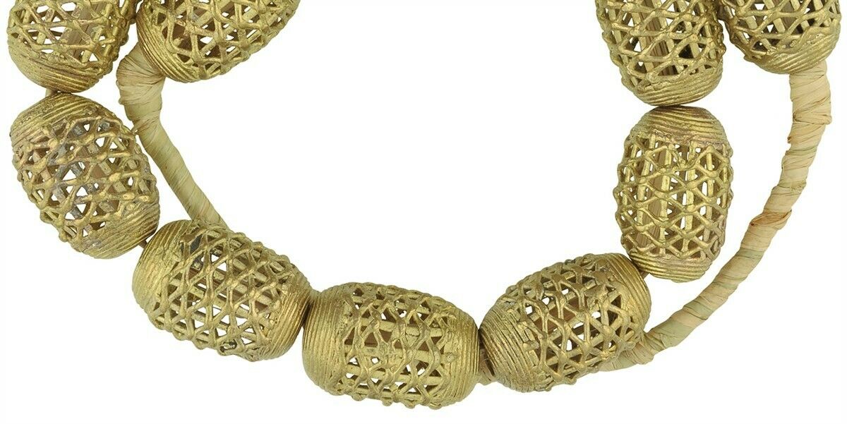 Large Handcrafted African Brass Beads - Ghana Ashanti Artistry - close-up