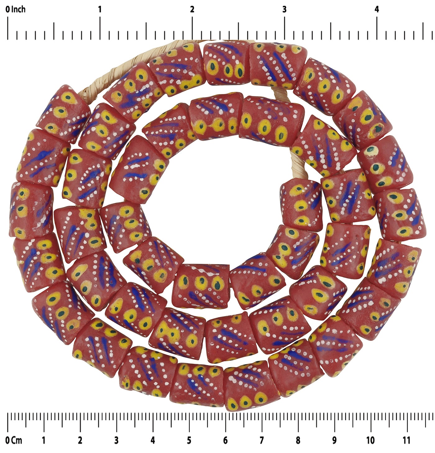 African Trade Beads: 12Mm Fancy Powder Glass Beads From Ghana - zoomed-in detail