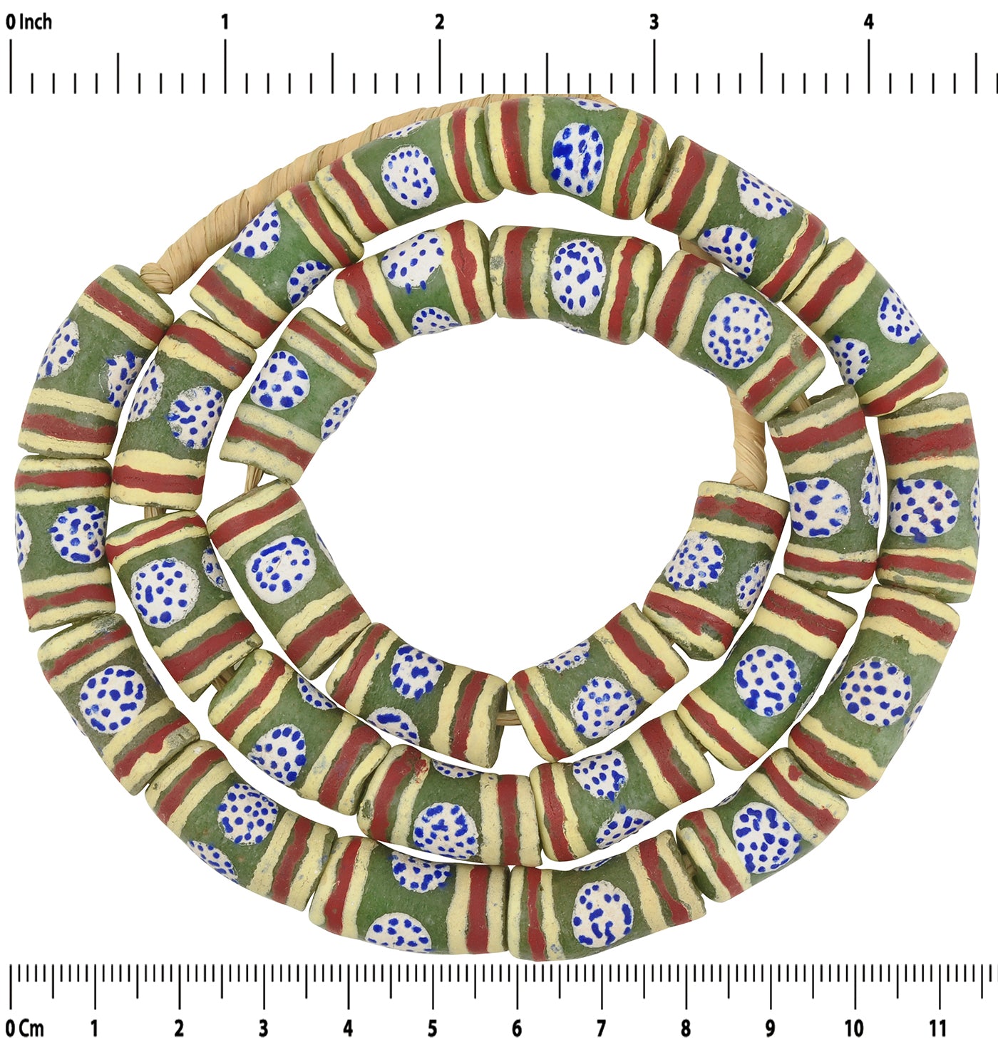 24" Fancy Powder Glass Beads - African Trade Beads From Ghana - zoomed-in detail