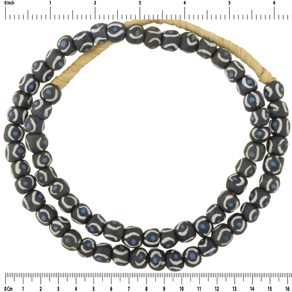 Handmade Fancy Powder Glass Beads From Ghana - 26" Strand - close-up